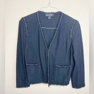 ST JOHN Patch Pocket Chain Trim Wool Tweed Jacket In black Size 10